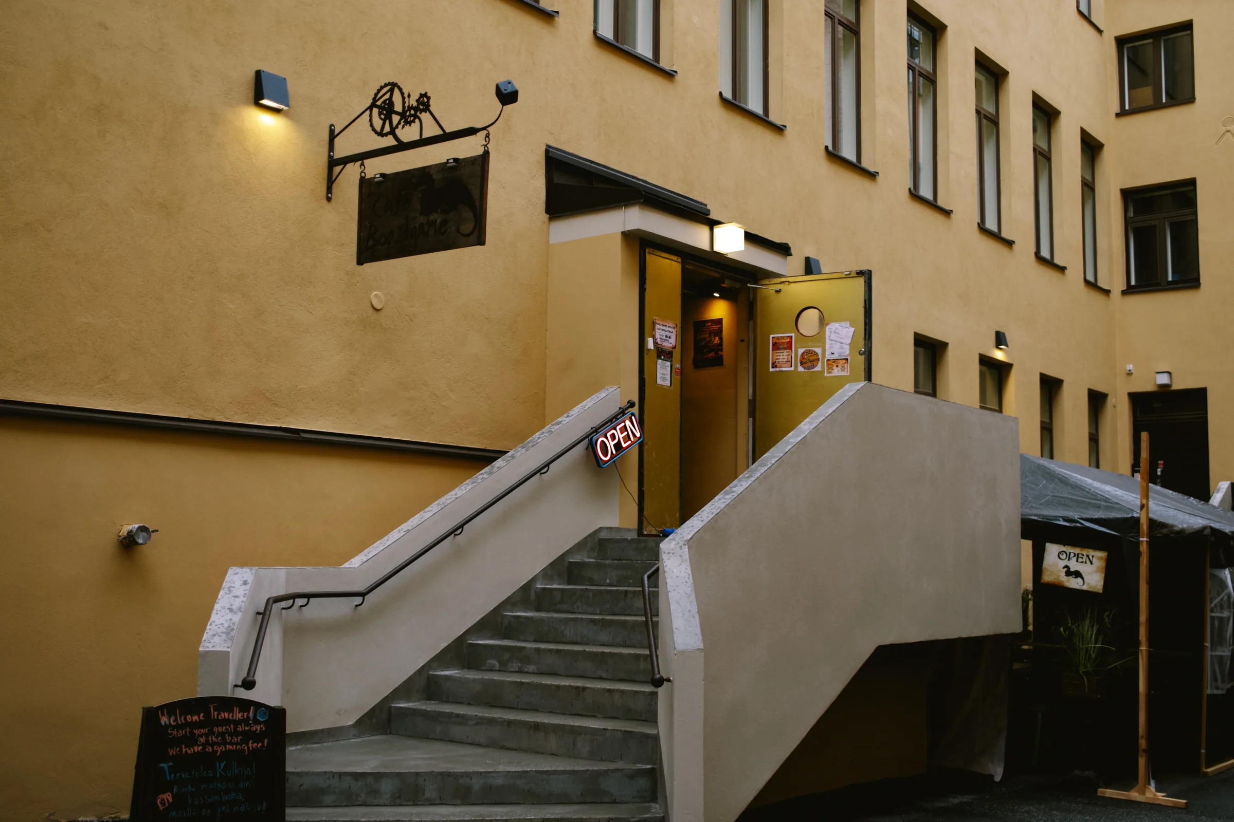 Café Boardgame courtyard exterior in Helsinki