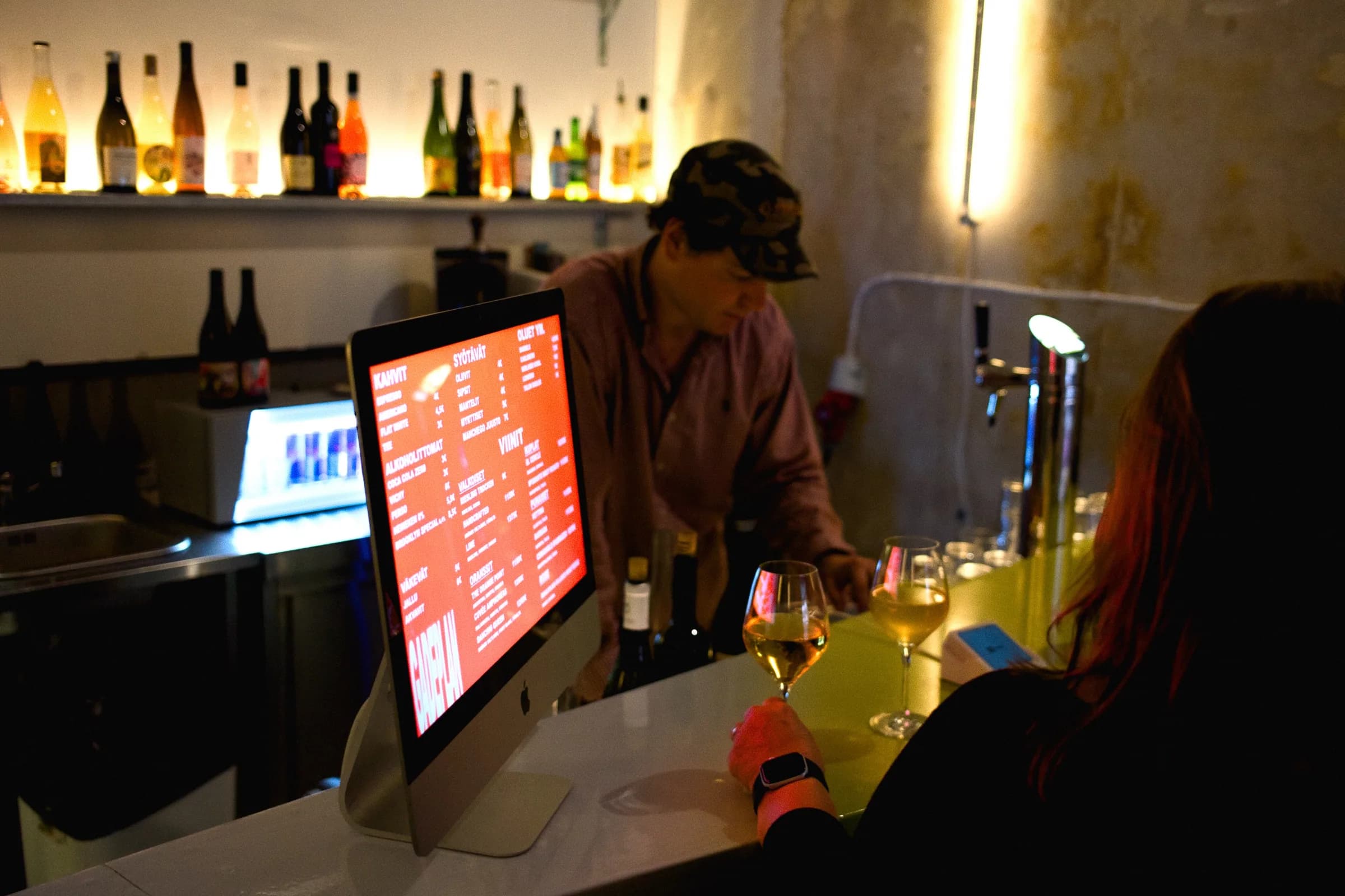 Gadeplan POS screen with the wine list open during counter service