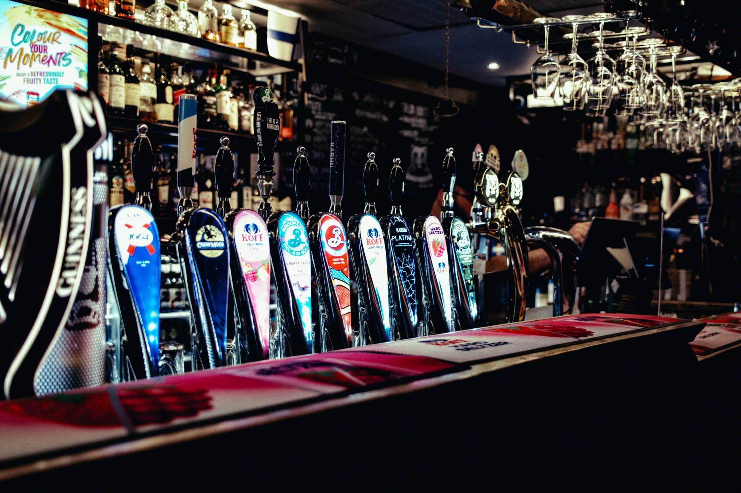 Rows of beer taps at the Pub Peräkammari bar