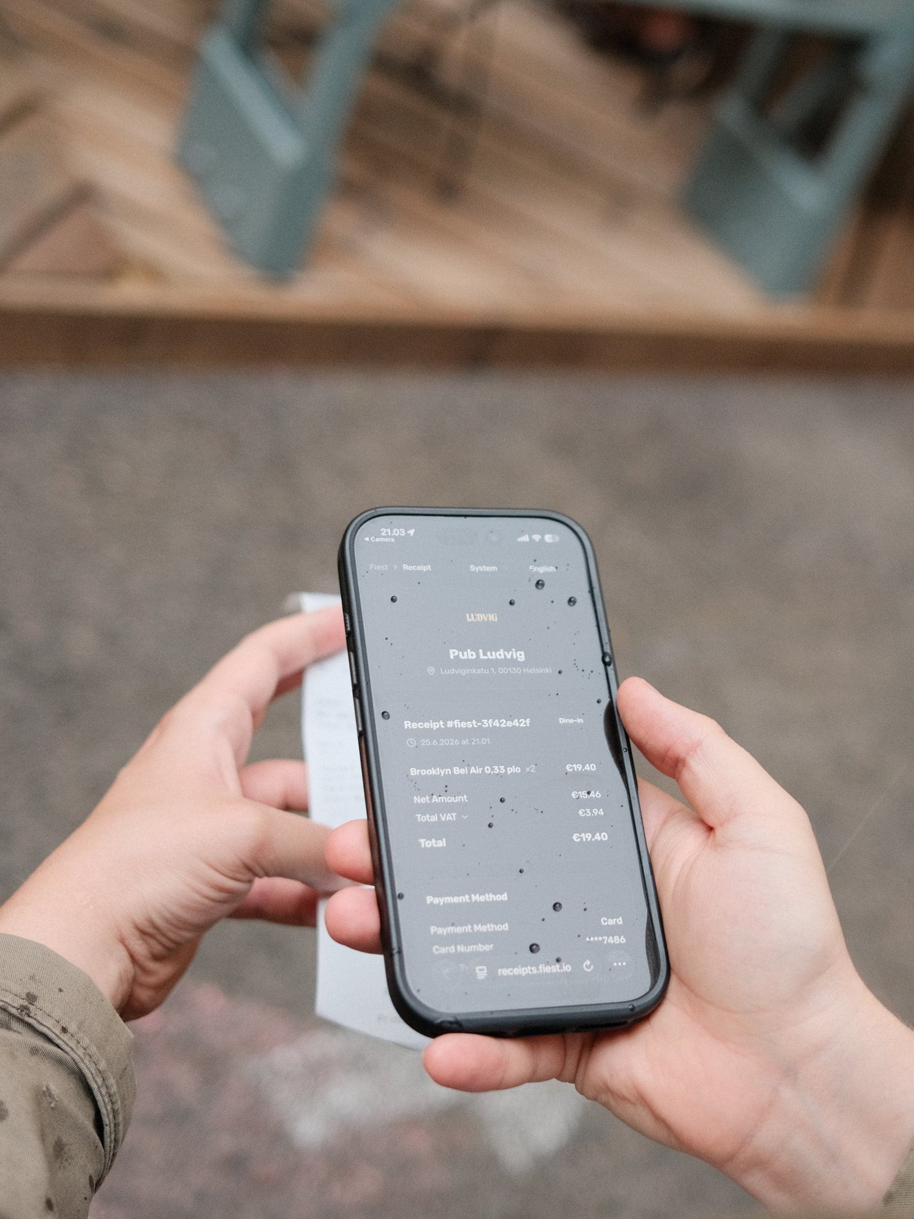 A Pub Ludvig hosted receipt page opened on a guest's phone