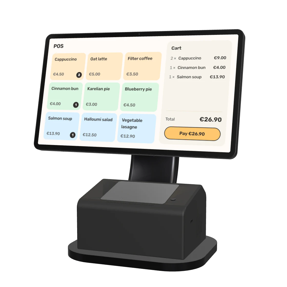 Fiest's till on a counter POS with a customer display and built-in receipt printer