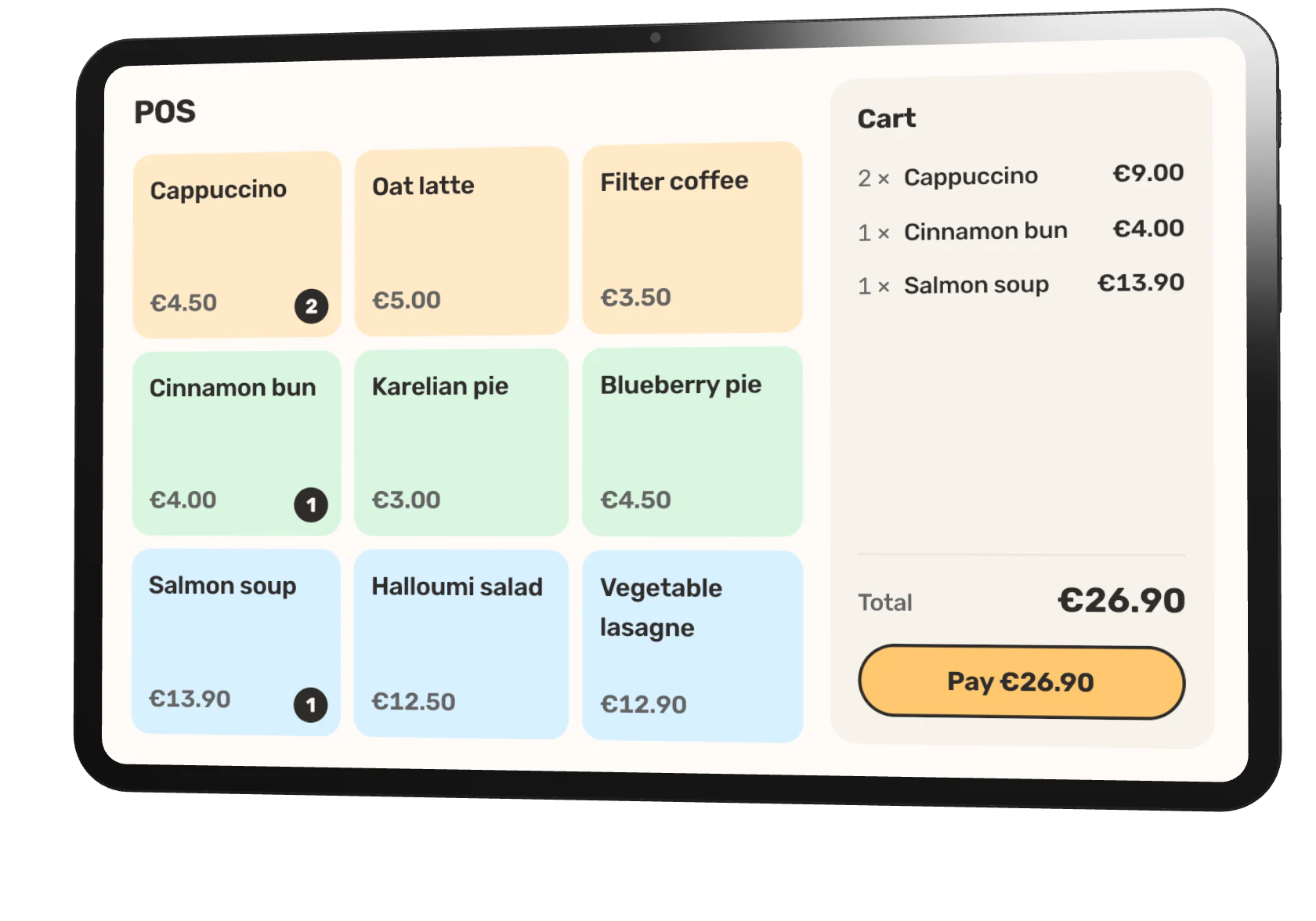 A café order in Fiest's till on a tablet, ready for payment